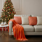 SOGA 5PC Set – Orange Knitted Throw with Fringes + Coral Polka Dot & Cream Tassel Pillowcases – Cozy Home Decor