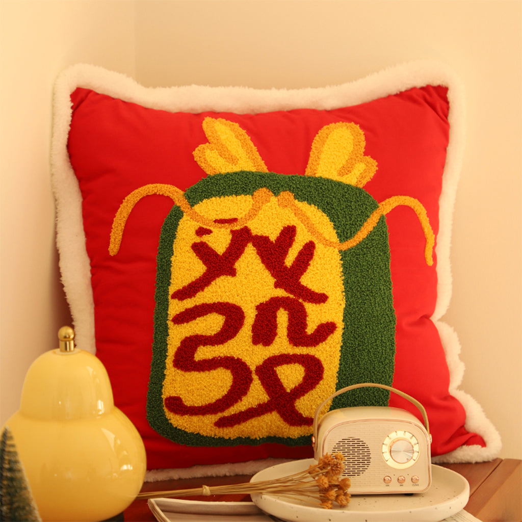 SOGA 45cm “Lucky Treasure” Red Plush Pillowcase