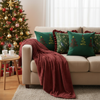 SOGA 5PC Christmas Set – Striped Flannel Throw Blanket with Tree Trio & Holiday Pillow Covers