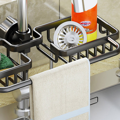 SOGA Black Kitchen Sink Organiser Faucet Soap Sponge Caddy Rack Drainer with Towel Bar Holder