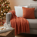 SOGA 3PC Cozy Red Knit Set – Diamond Throw Blanket with Cable Knit Pillow Covers (Diamond & Pure Design)