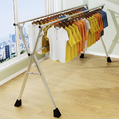 SOGA 2.0m Portable Standing Clothes Drying Rack Foldable Space-Saving Laundry Holder 3 Poles