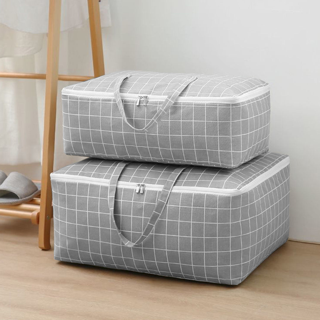 SOGA 2X Grey Plaid Large Storage Luggage Bag Double Zipper Foldable Travel Organiser Essentials