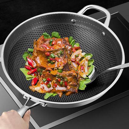 SOGA 2X 32cm Stainless Steel Tri-Ply Frying Cooking Fry Pan Textured Non Stick Interior Skillet with Glass Lid