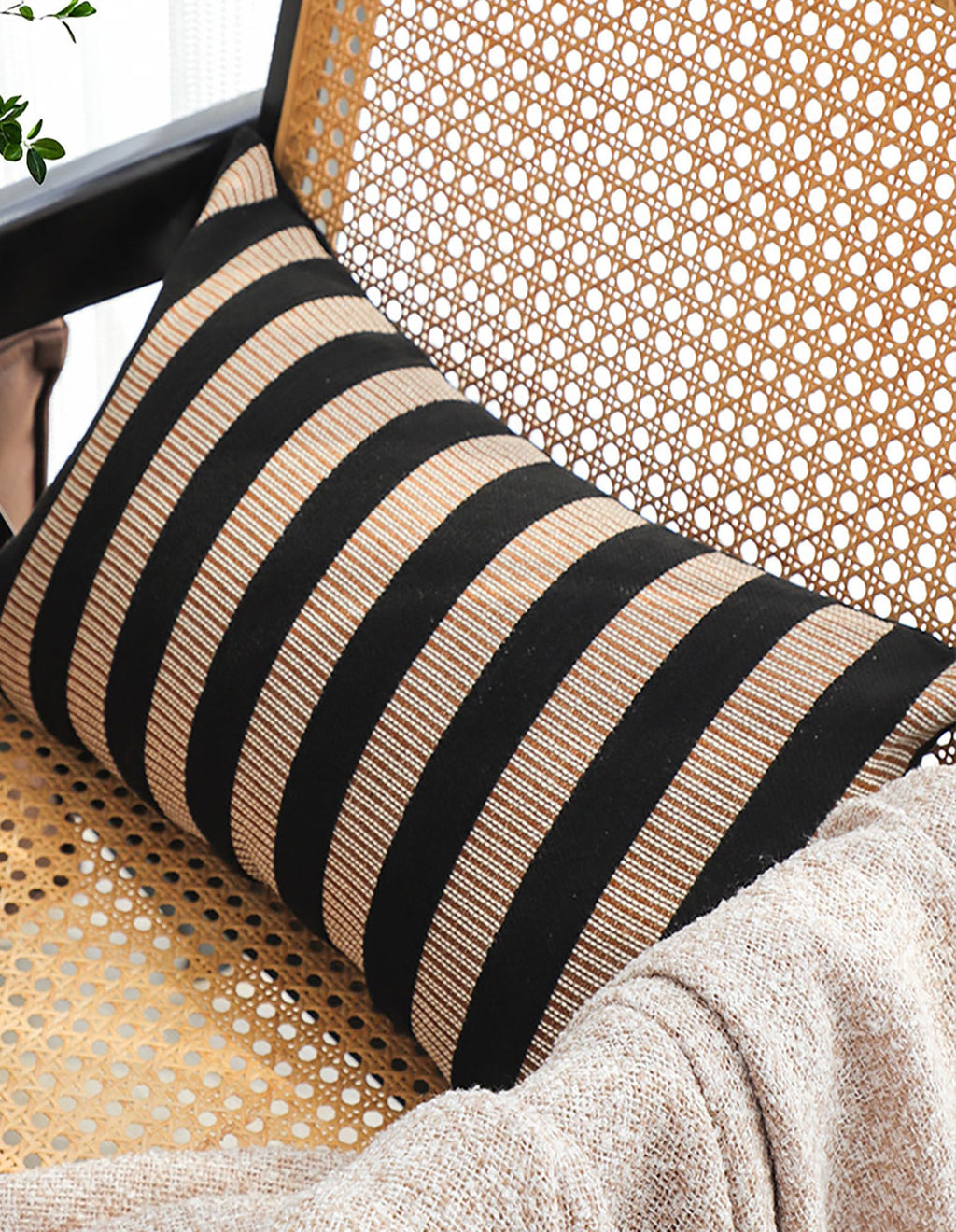 SOGA 2X 30x50cm Black & Tan Striped Rectangular Pillowcase