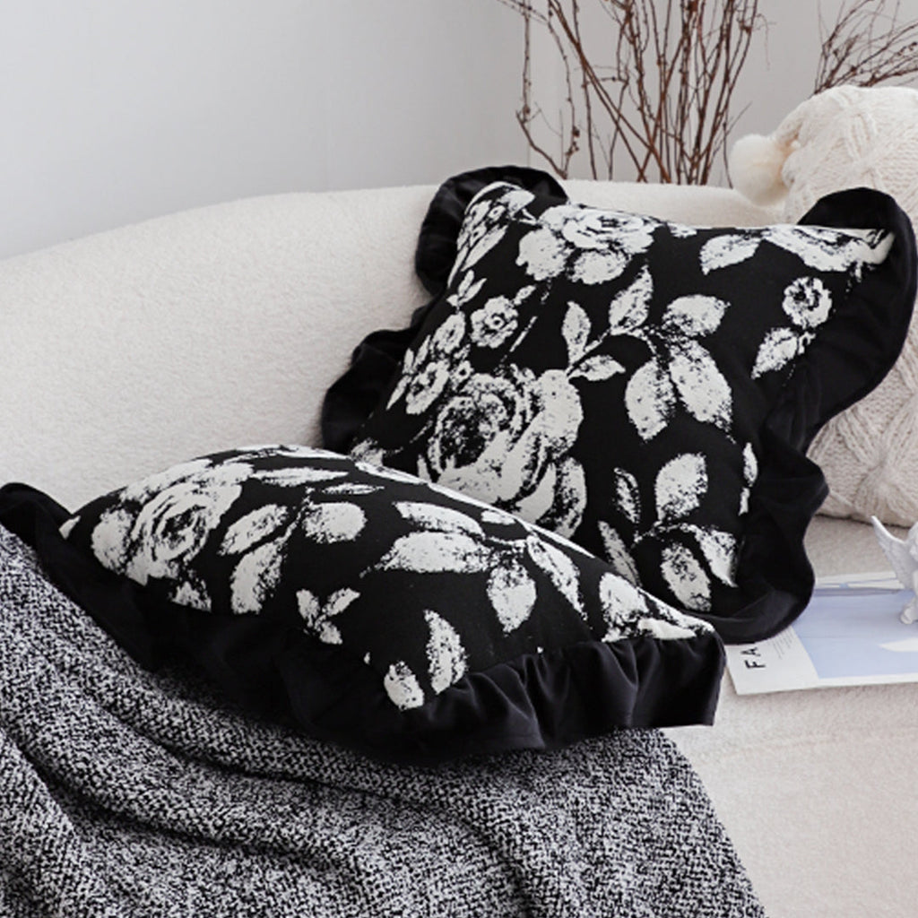 SOGA 2X 45cm  Elegant Black & White Cushion Cover with Tassels