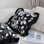 SOGA 2X 30x50 Rectangular Rustic Black Floral Ruffle Pillow Cover