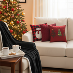 SOGA 5PC Christmas Set – Flannel Throw + Red Cable Knit, Tree Trio & Snowman Pillowcases