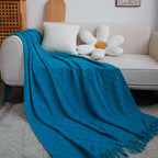 SOGA Knitted Throw Blanket – Warm Cozy Woven Cover with Diamond Pattern & Tassels for Couch, Bed, Sofa, Home Decor, Blue