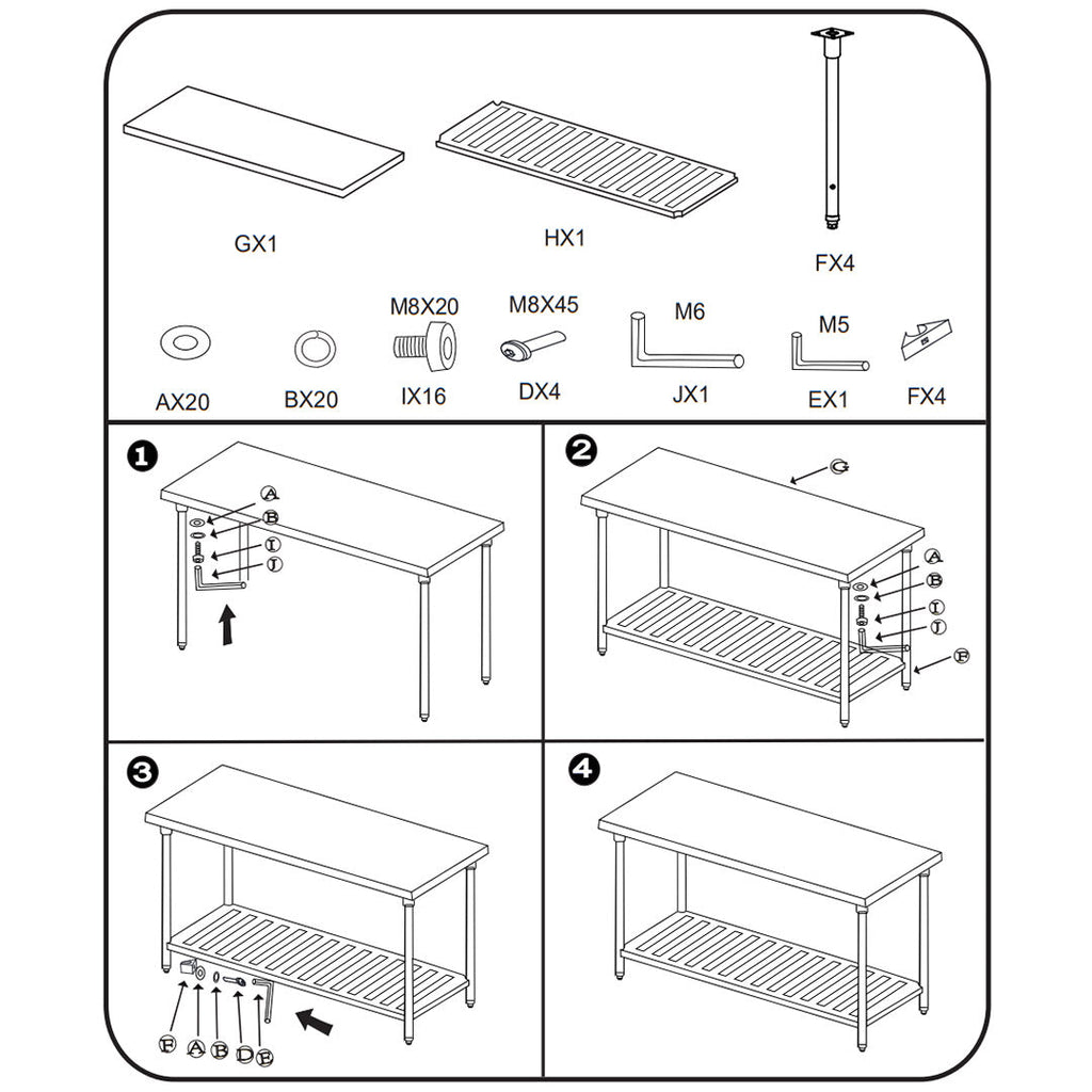 SOGA Commercial Catering Kitchen Stainless Steel Prep Work Bench Table 80*70*85cm