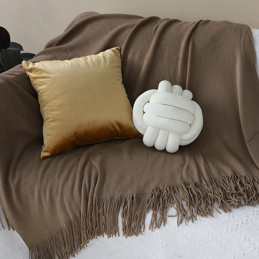 SOGA Acrylic Knitted Throw Blanket – Solid Warm Cozy Woven Cover with Fringes for Couch, Bed, Sofa & Home Decor, Coffee