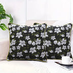 SOGA 45cm Black Floral Pillow Cover with Green Trim