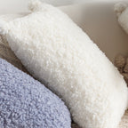 SOGA 2X 30x50cm Ivory Sherpa Lumbar Pillow with Tassel Details