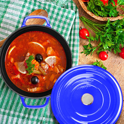 SOGA Cast Iron Enamel Porcelain Stewpot Casserole Stew Cooking Pot With Lid 3.6L Blue 24cm