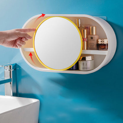 SOGA 2X 39cm Oval Wall-Mounted Mirror Storage Box Vanity Mirror Rack Bathroom Adhesive Shelf Home Organiser Decor