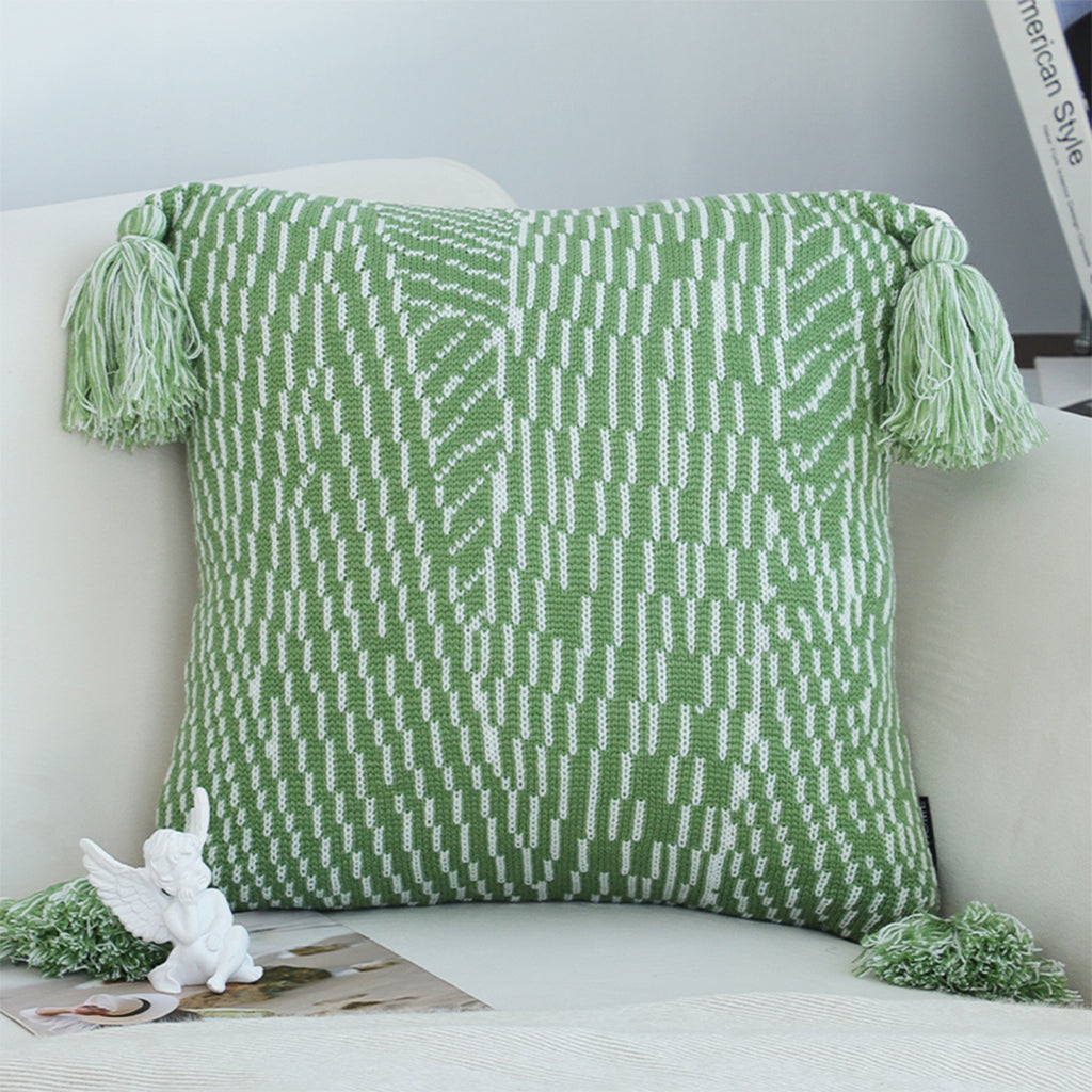SOGA 2X 45cm Sage Chevron Tassel Pillowcase