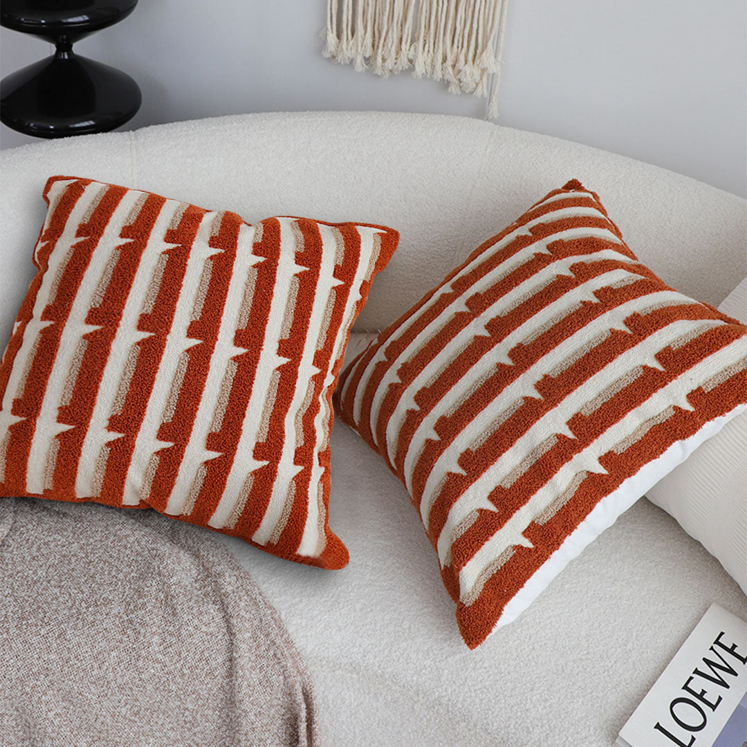 SOGA 45cm Rust Orange & Off-White Striped Polyester Decorative Pillowcase