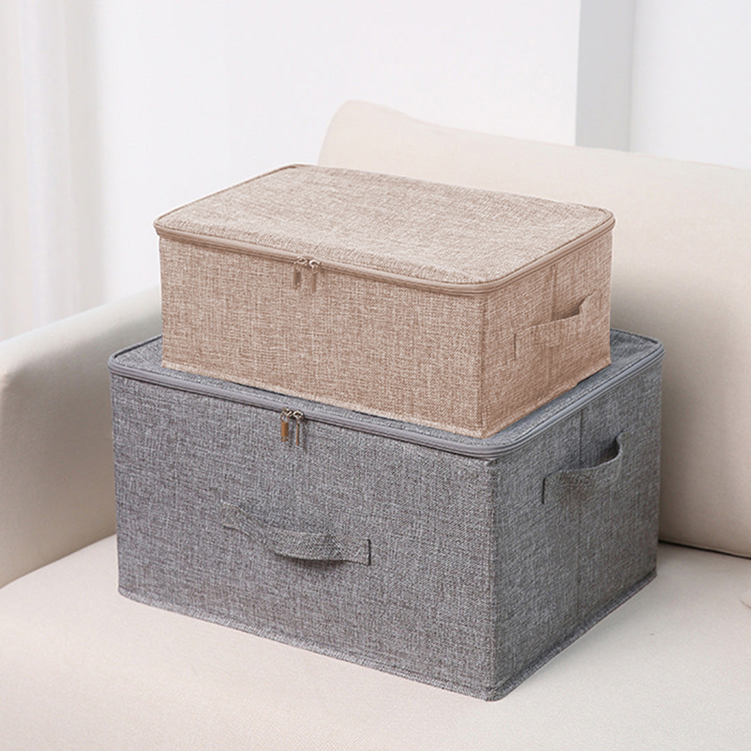 SOGA Beige Small Portable Double Zipper Storage Box Moisture Proof Clothes Basket Foldable Home Organiser