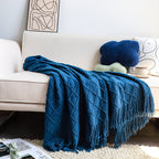 SOGA 2X Diamond Pattern Knitted Throw Blanket – Warm Cozy Woven Cover with Tassels for Couch, Bed, Sofa, Home Decor, Royal Blue