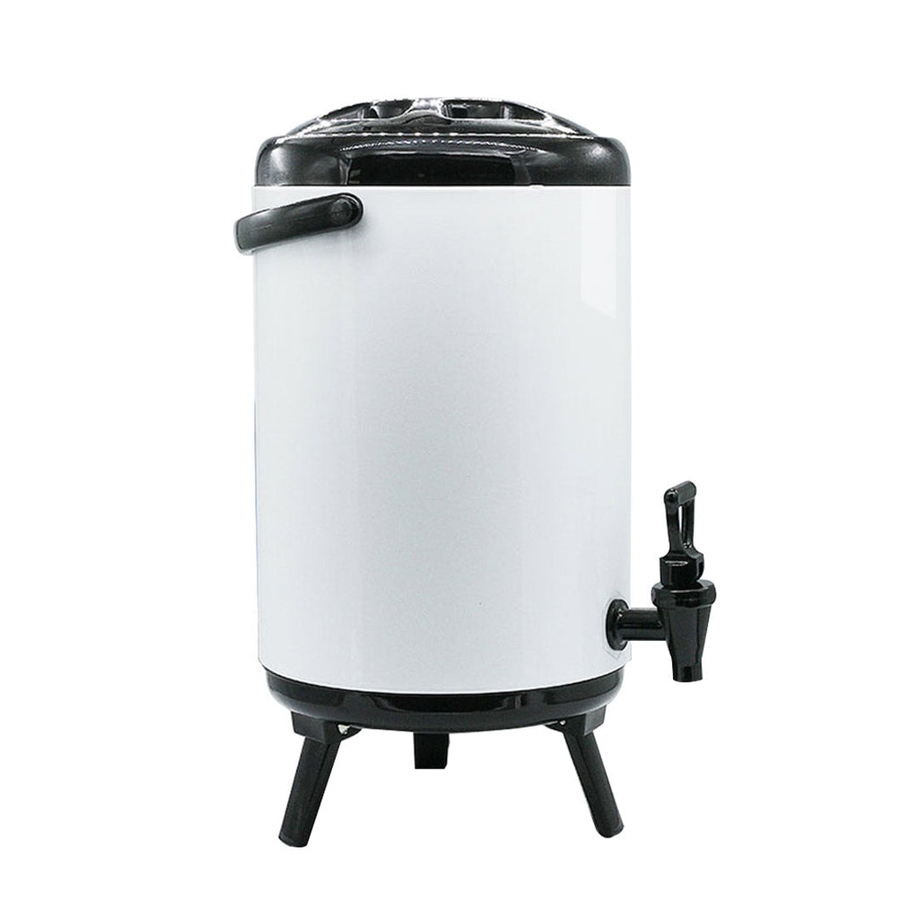 SOGA 10L Stainless Steel Insulated Milk Tea Barrel - Hot and Cold Beverage Dispenser Container with White Faucet