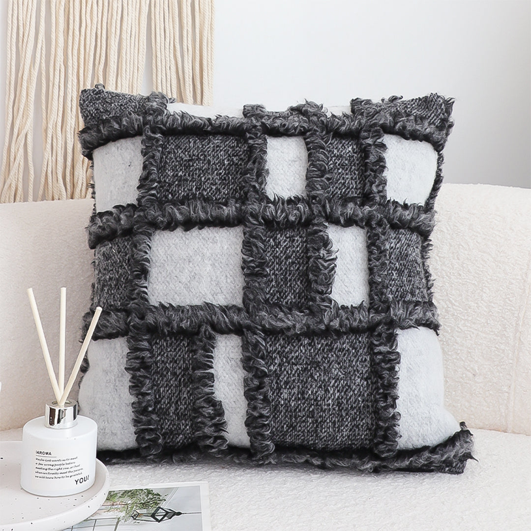 SOGA 45cm Luxurious Faux Fur Textured Checkered Pillowcase