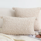 SOGA 2X 30x50cm Cream Bouclé Lumbar Pillow with Corner Tassels