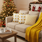 SOGA Yellow Diamond Throw with Tassels + Retro Daisy & Polka Dot Pillowcases – Cozy Home Decor Set