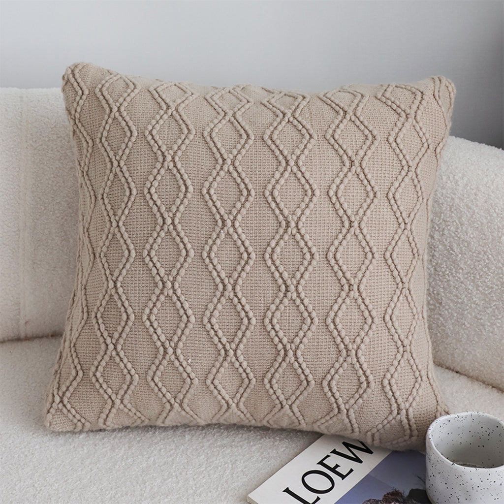 SOGA 2X 45cm Warm Beige Diamond Knit Pillowcases – Soft Decorative Cushion Covers for Sofa, Bed & Home Décor