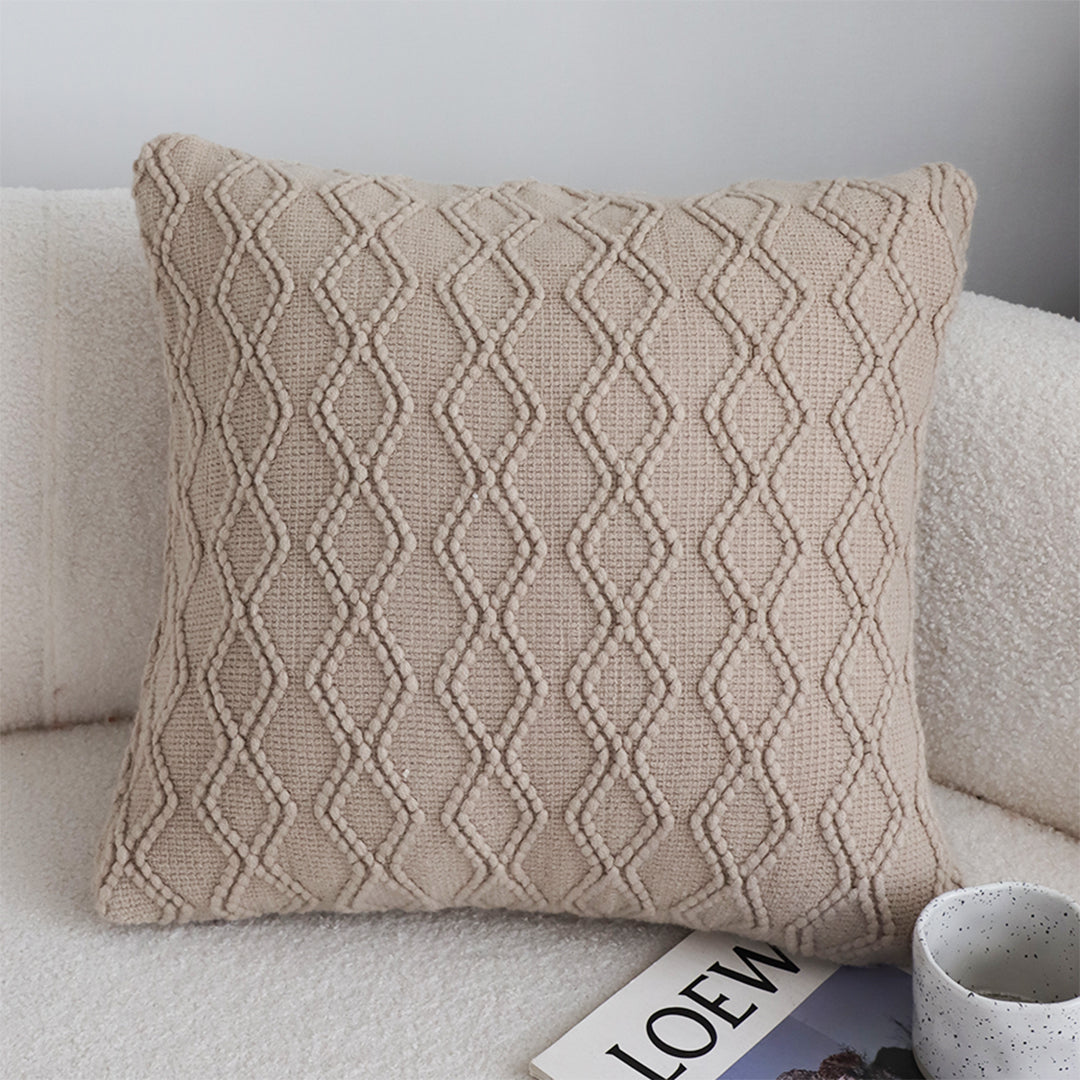 SOGA 2X 45cm Warm Beige Diamond Knit Pillowcases – Soft Decorative Cushion Covers for Sofa, Bed & Home Décor