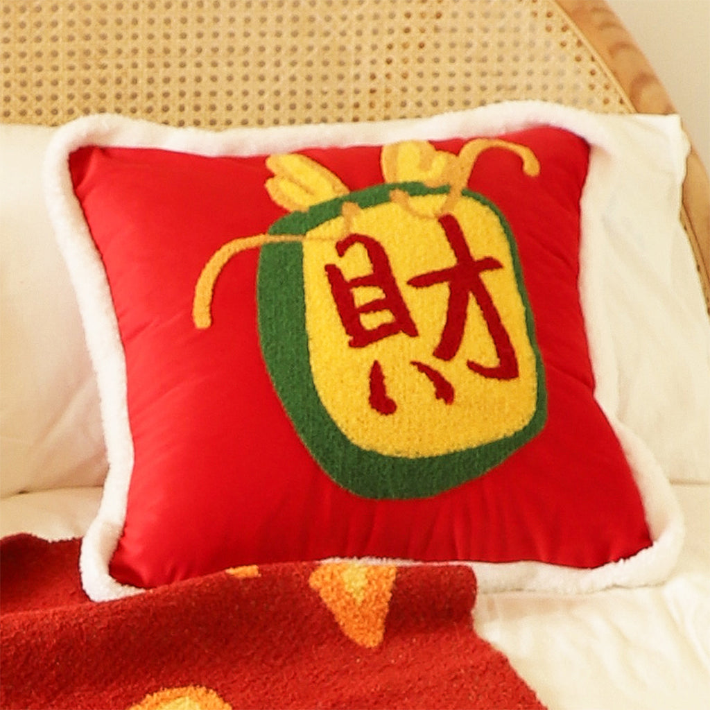 SOGA 45cm “Wealth Blessing” Red Plush Pillowcase