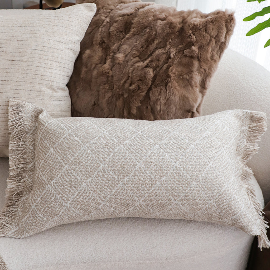 SOGA 2X 35x62cm Serene Textured Fringed Cushion Cover