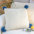 SOGA 45cm Ribbed Knit Pillowcase with Pom-Poms (Cream White)