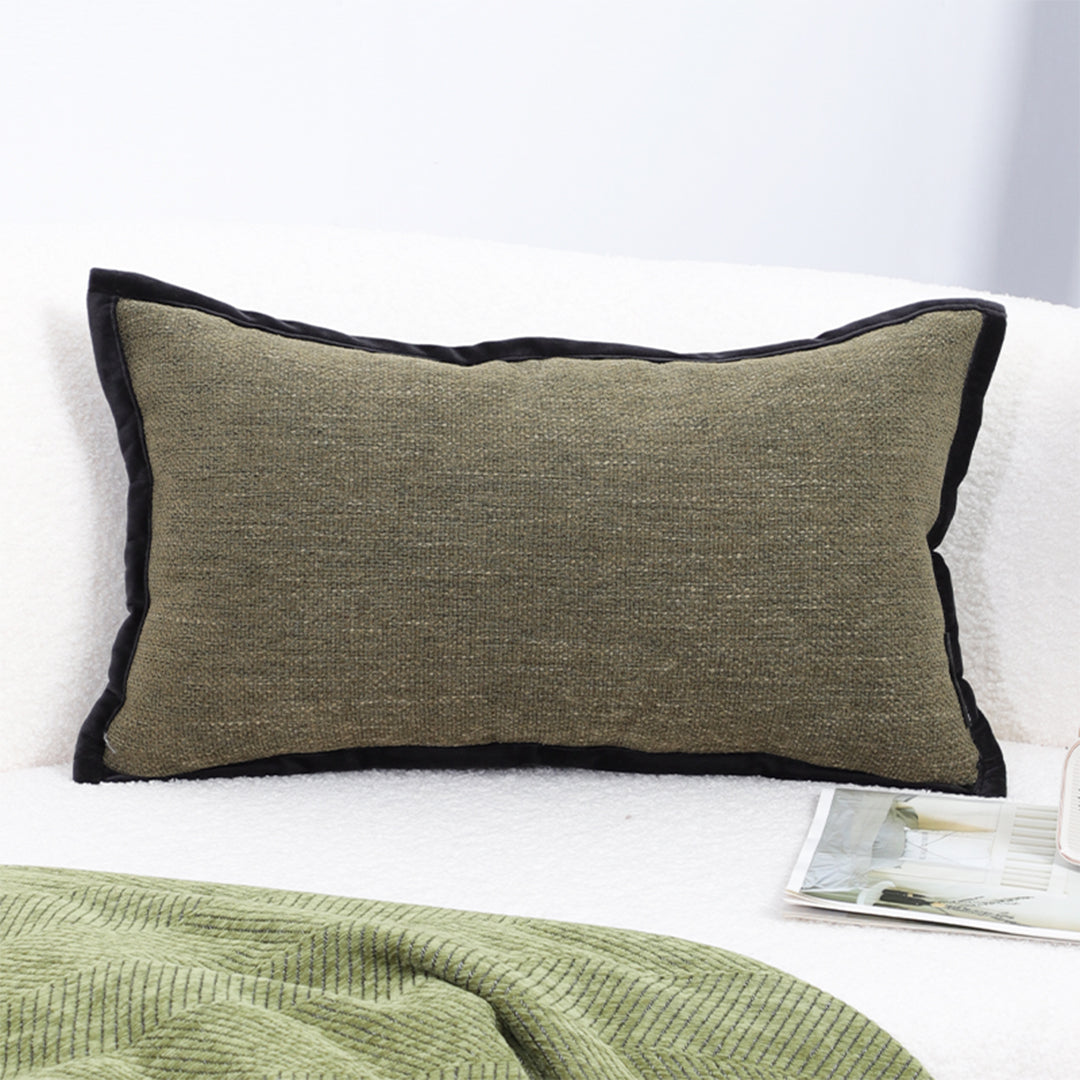 SOGA 30x50cm Versatile Olive Green Lumbar Pillowcase with Black Border