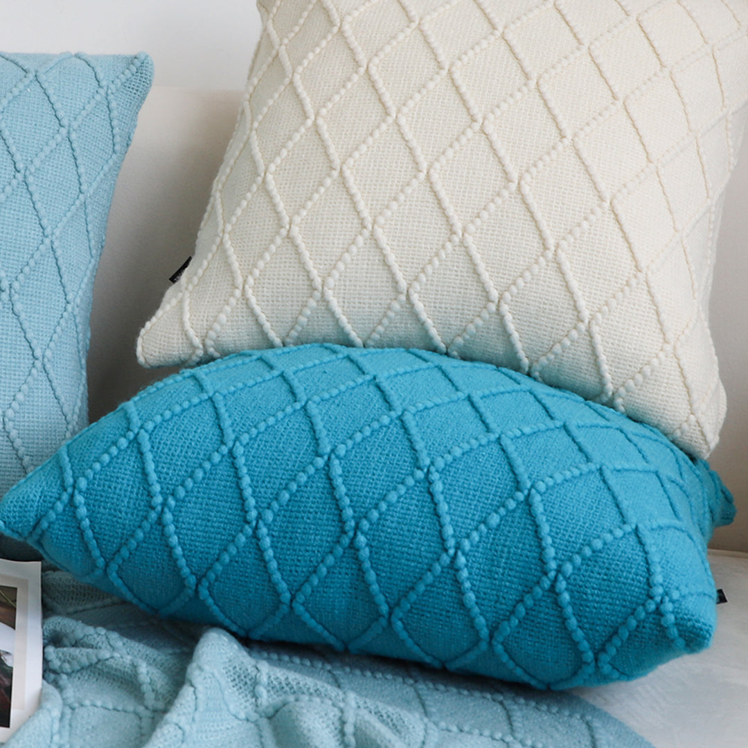 SOGA 2X 45cm Turquoise Diamond Knit Pillowcases – Soft Decorative Cushion Covers for Sofa, Bed & Home Décor
