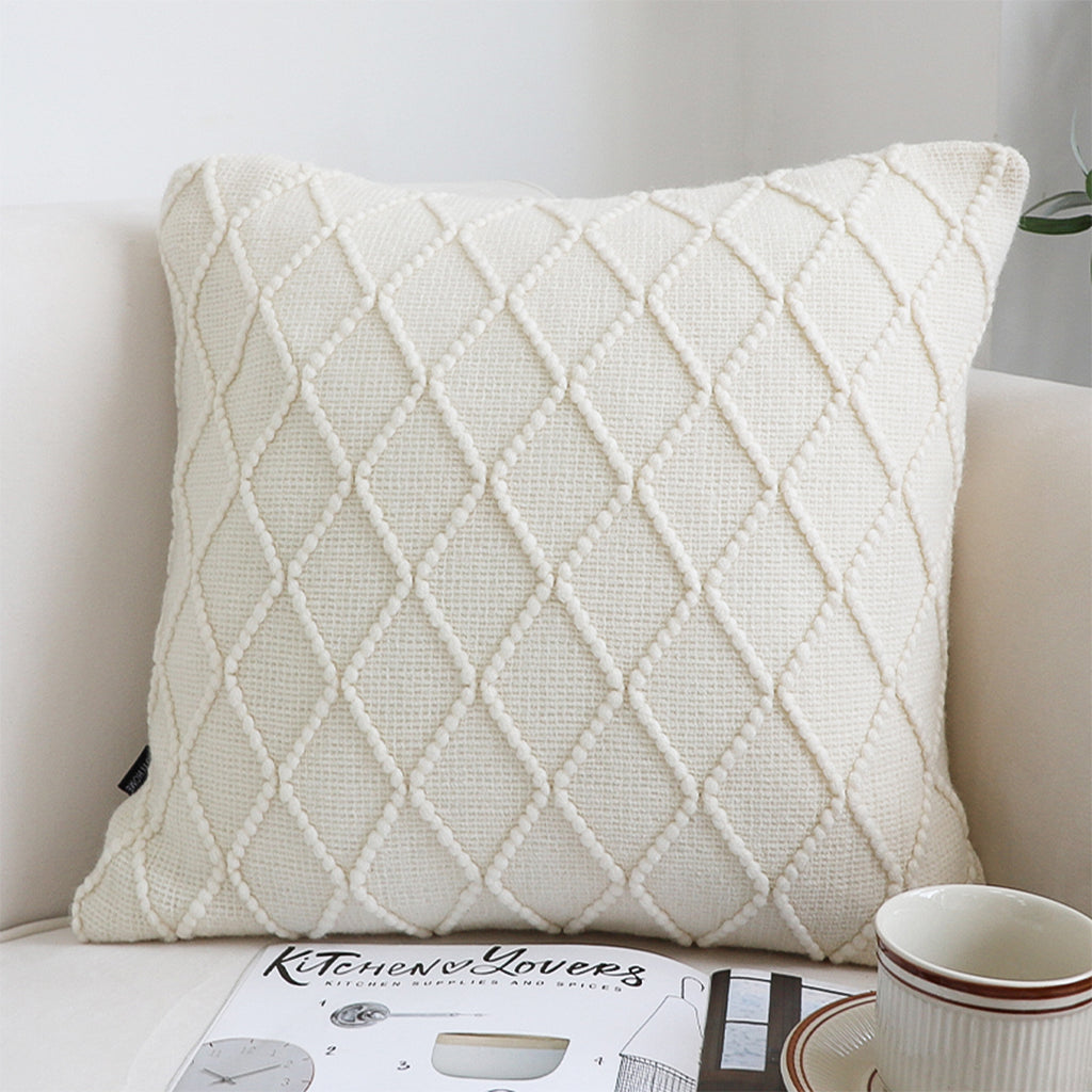 SOGA 45cm Cream Cable Knit Diamond Pattern Pillow Cover