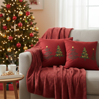 SOGA 3PC Christmas Set – Burgundy Striped Flannel Throw Blanket with Red Tree Trio Pillow Covers