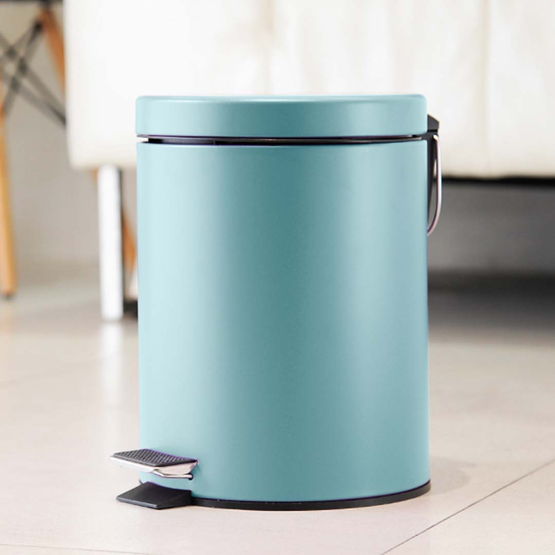 SOGA 4X Foot Pedal Stainless Steel Rubbish Recycling Garbage Waste Trash Bin Round 7L Blue