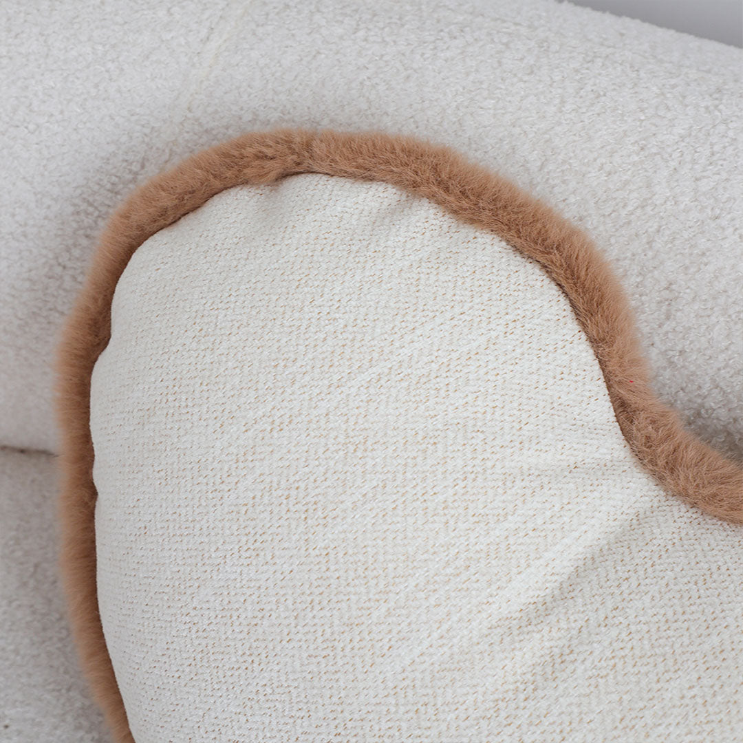 SOGA 42x32cm Heart-Shaped Beige Brown Off-White Plush Polyester Pillow Cover