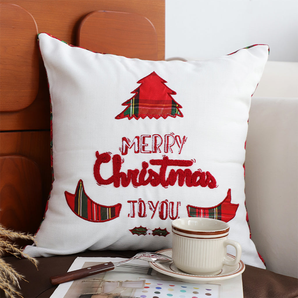 SOGA 45cm “Merry Christmas To You” Festive White Pillowcase with Red & Green Accents