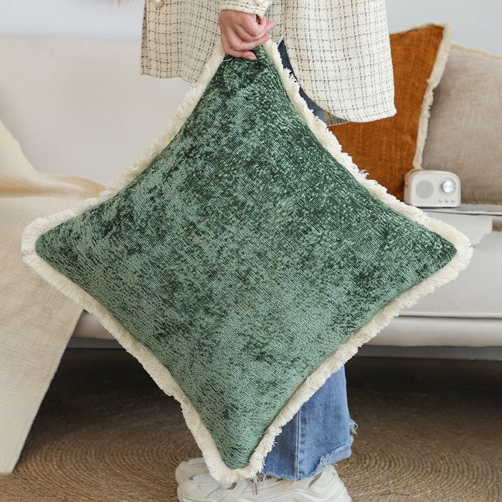 SOGA 45cm Emerald Velvet Fringe Pillowcase