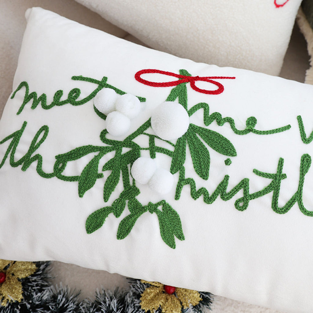 SOGA 45cm Embroidered Christmas Pillowcase – Festive Elegance in White