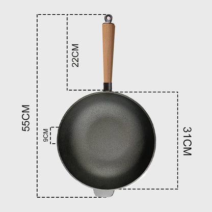 SOGA 2X 31cm Commercial Cast Iron Wok Round Bottom FryPan Home Cooking Skillet