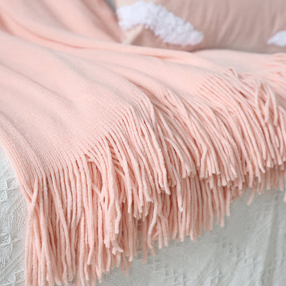 SOGA 2X Pink Acrylic Knitted Throw Blanket Solid Fringed Warm Cozy Woven Cover Couch Bed Sofa Home Decor