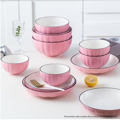 SOGA Pink Japanese Style Ceramic Dinnerware Crockery Soup Bowl Plate Server Kitchen Home Decor Set of 10