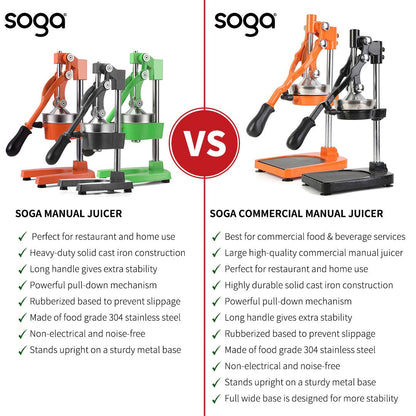 SOGA 2X Commercial Manual Juicer Hand Press Juice Extractor Squeezer Orange Citrus Green