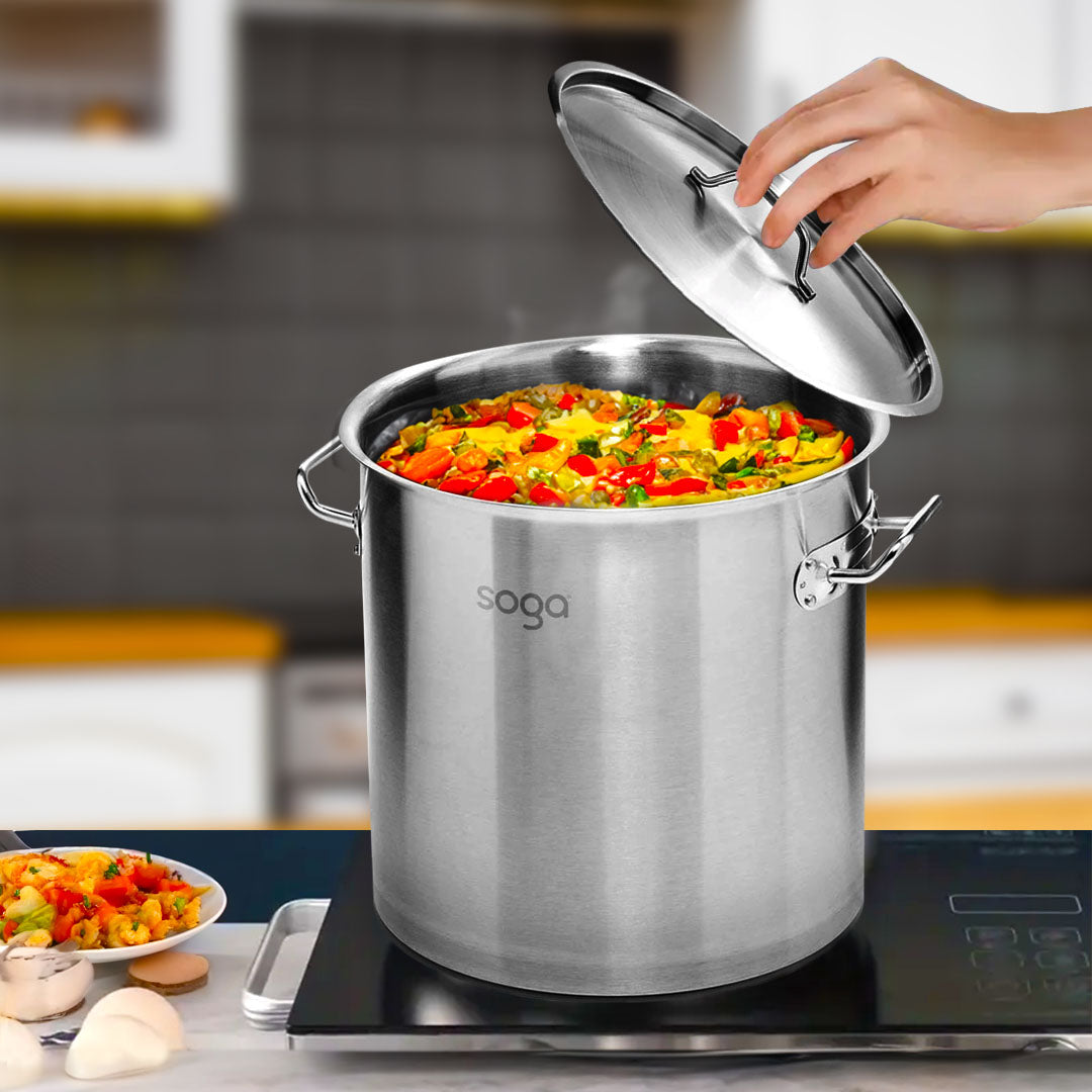 SOGA Stock Pot 12L 25L Top Grade Thick Stainless Steel Stockpot 18/10