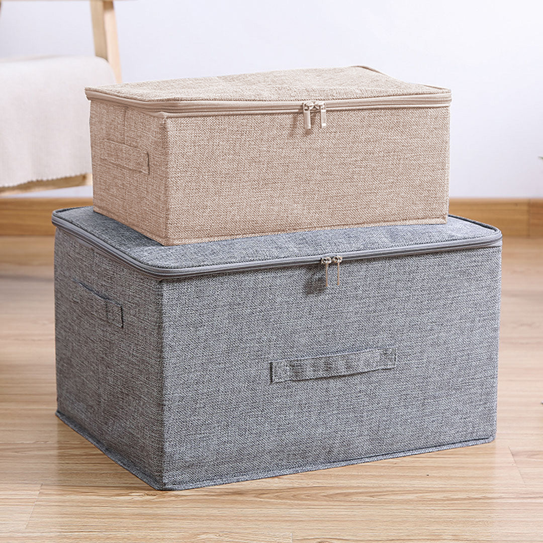 SOGA Beige Small Portable Double Zipper Storage Box Moisture Proof Clothes Basket Foldable Home Organiser