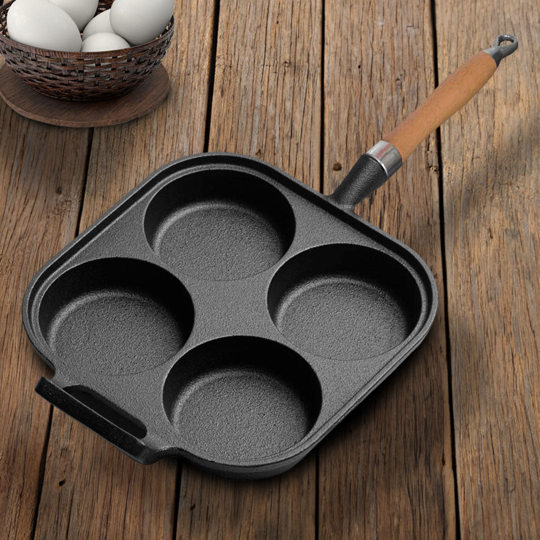 SOGA 2X 4 Mold Cast Iron Breakfast Fried Egg Pancake Omelette Fry Pan