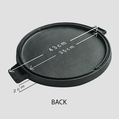 SOGA 2X 43cm Round Ribbed Cast Iron Frying Pan Skillet Steak Sizzle Platter with Handle