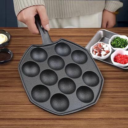 SOGA 2X 18CM Cast Iron Takoyaki Fry Pan Octopus Balls Maker 12 Hole Cavities Grill Mold